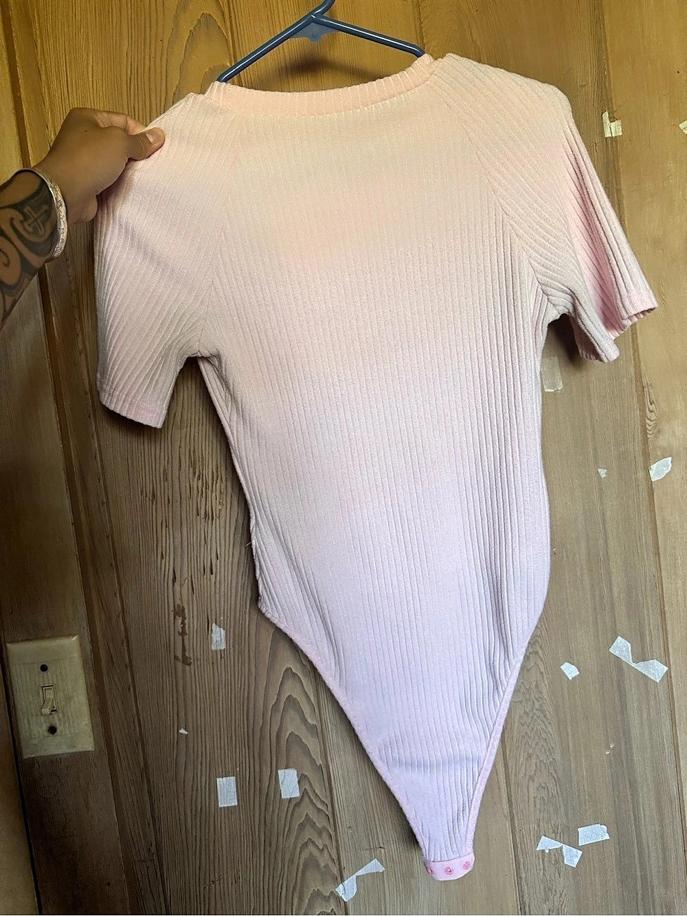 Ribbed Short Sleeve Bodysuit in Pink